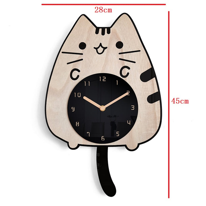 3D Wooden Cartoon Cats Wall Clock